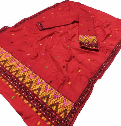 Multi-Colour Dhaga Work Slub Cotton* Mekhela Sador