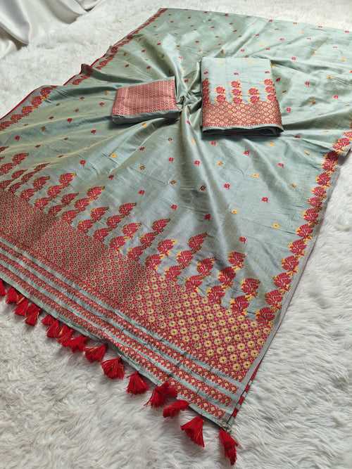 Ready-To-Wear Fixed Pari Bhagalpuri Art Toss* Mekhela Sador