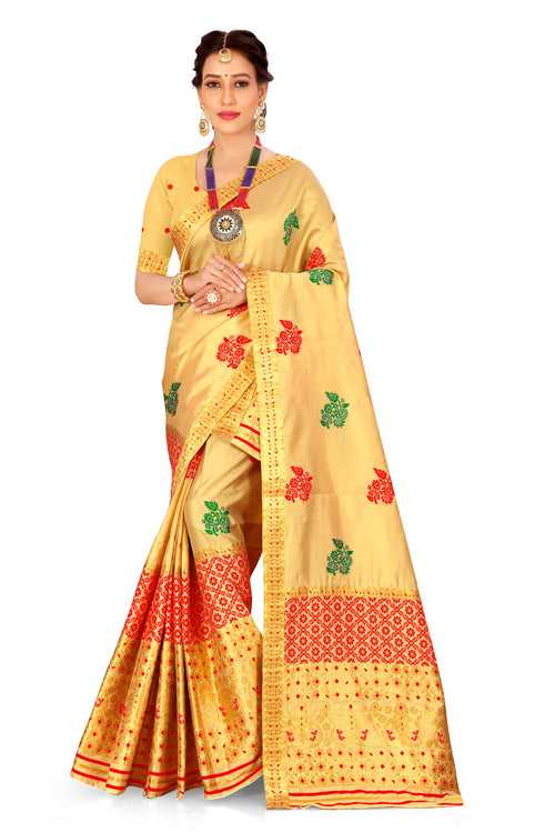 Gold Guna & Dhaga Work Poly Set Mekhela Sador