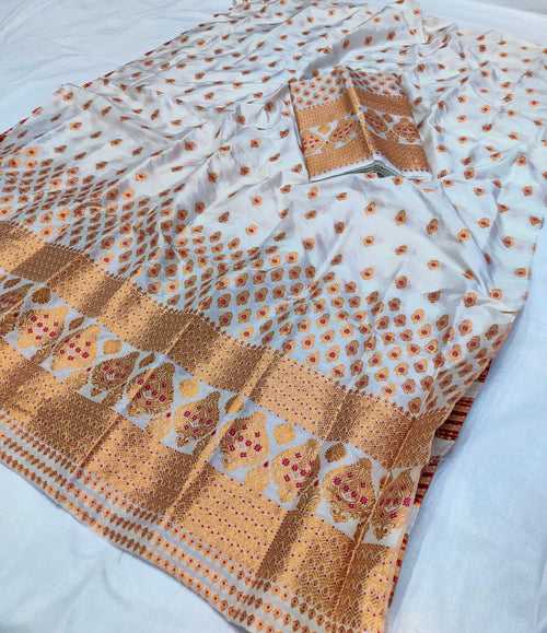 Copper Guna Mix Set Mekhela Sador - Red Mina