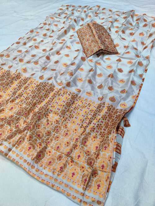 White Mix Set Mekhela Sador - Red Mina