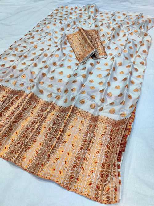 White Mix Set Mekhela Sador - Red Mina