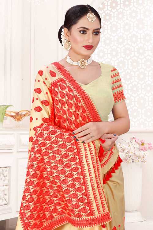 Soft Art-Silk Woven Assamese Saree