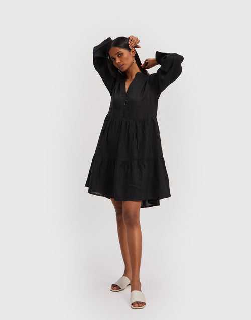 V-neck Tiered Dress in Black