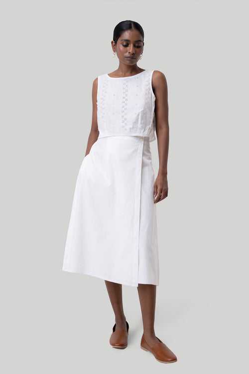Overlap Midi Skirt in White