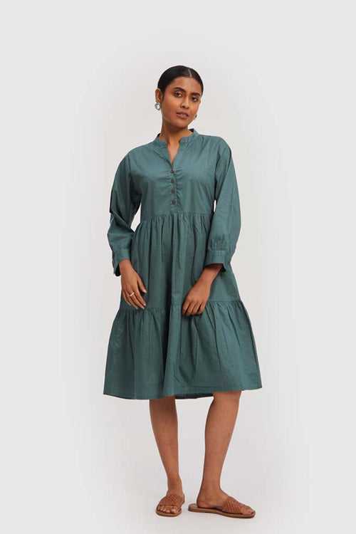 Ruched Green Midi Dress