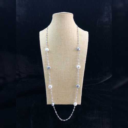 White and Silver Pearls in Chain Necklace