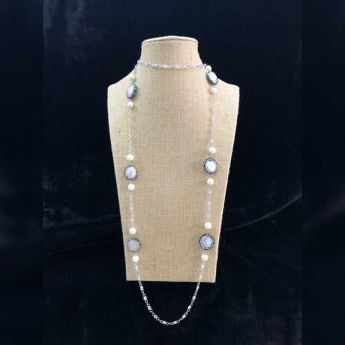 Alluring Pearls in Silver Chain Necklace