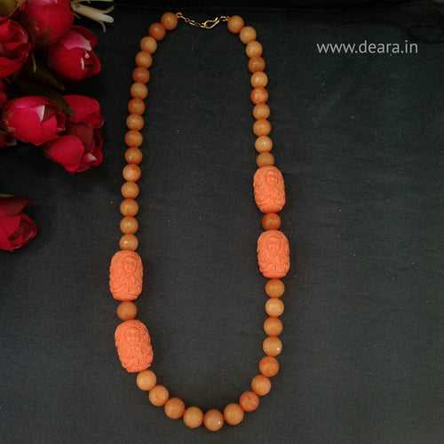 Precious Peach Gemstones With Coral Beads Necklace