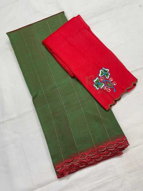 Mangalagiri Silk / Cotton Zari Linen Saree-RSSELISACT592226