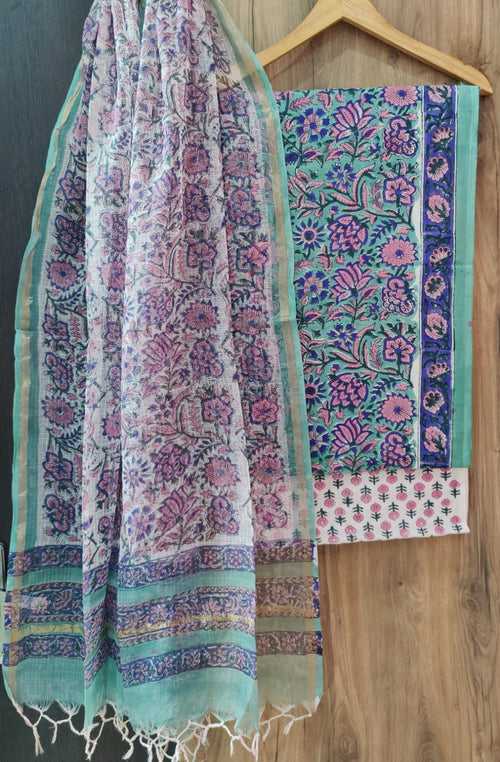 Cotton Hand Block Printed Dress Material With Kota Dupatta-DSFOKOOCT12137