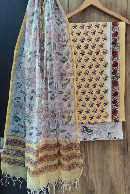 Cotton Hand Block Printed Dress Material With Kota Dupatta-DSFOKOOCT12052