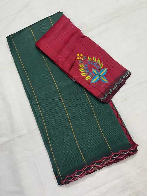 Mangalagiri Silk / Cotton Zari Linen Saree-RSSELISACT592228