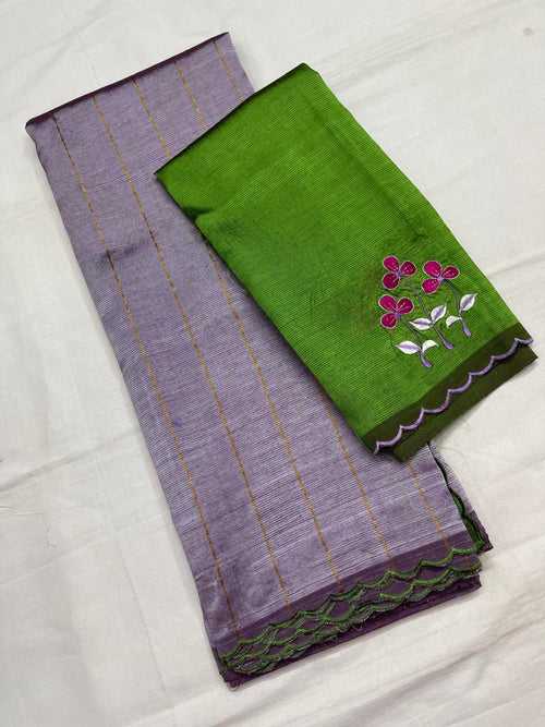 Mangalagiri Silk / Cotton Zari Linen Saree-RSSELISACT592234