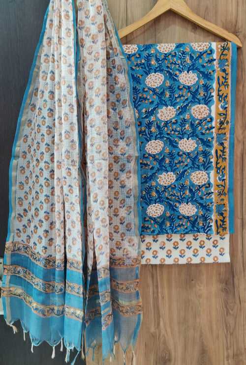 Cotton Hand Block Printed Dress Material With Kota Dupatta-DSFOKOOCT12073