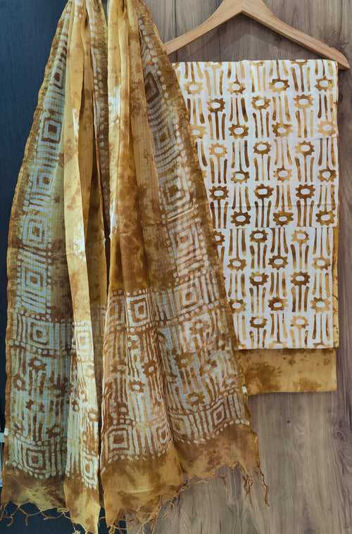 Cotton Hand Block Printed Dress Material With Kota Dupatta-DSFOKOOCT12062
