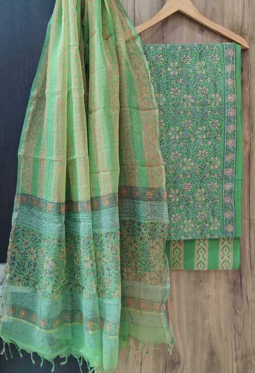 Cotton Hand Block Printed Dress Material With Kota Dupatta-DSFOKOOCT12101