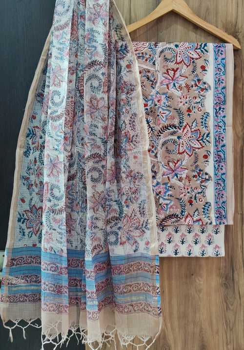 Cotton Hand Block Printed Dress Material With Kota Dupatta-DSFOKOOCT12134