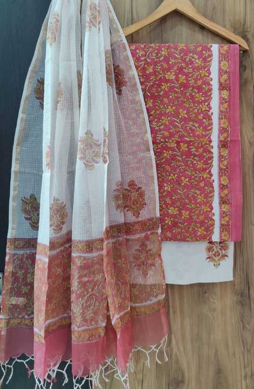 Cotton Hand Block Printed Dress Material With Kota Dupatta-DSFOKOOCT12117