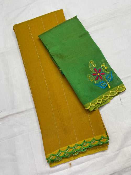 Mangalagiri Silk / Cotton Zari Linen Saree-RSSELISACT592217