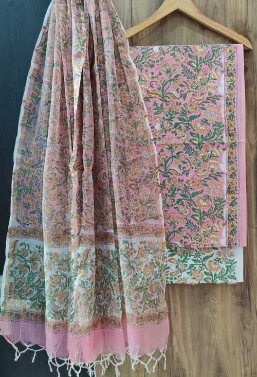 Cotton Hand Block Printed Dress Material With Kota Dupatta-DSFOKOOCT12111