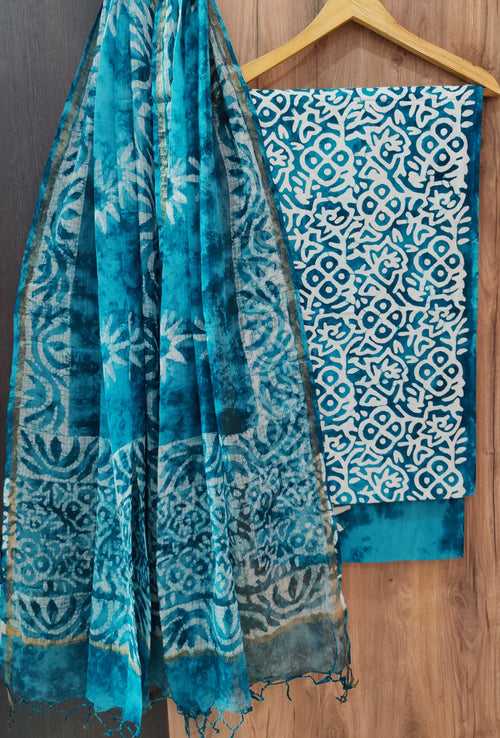 Cotton Hand Block Printed Dress Material With Kota Dupatta-DSFOKOOCT12053