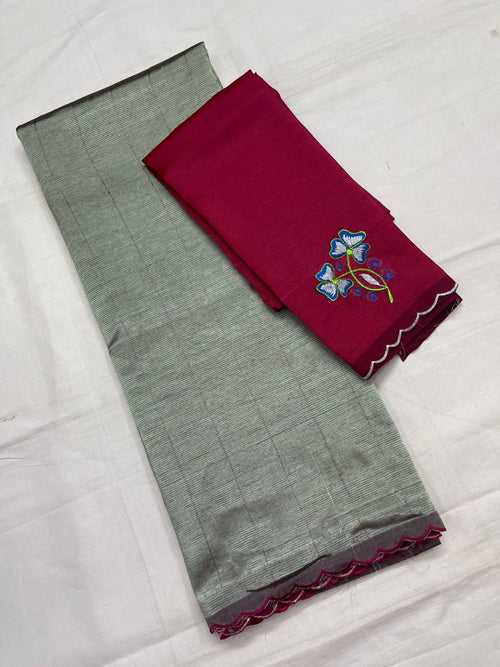 Mangalagiri Silk / Cotton Zari Linen Saree-RSSELISACT592232