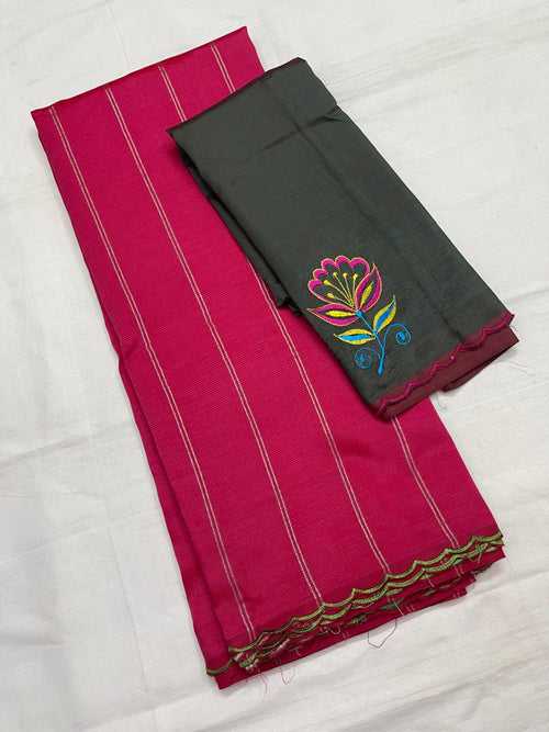 Mangalagiri Silk / Cotton Zari Linen Saree-RSSELISACT592208
