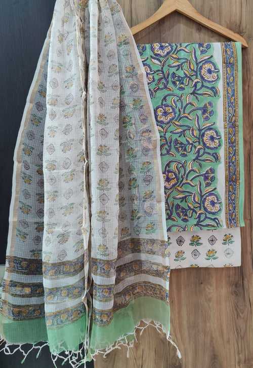 Cotton Hand Block Printed Dress Material With Kota Dupatta-DSFOKOOCT12084