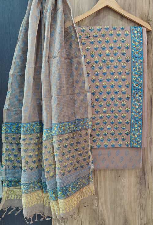 Cotton Hand Block Printed Dress Material With Kota Dupatta-DSFOKOOCT12100