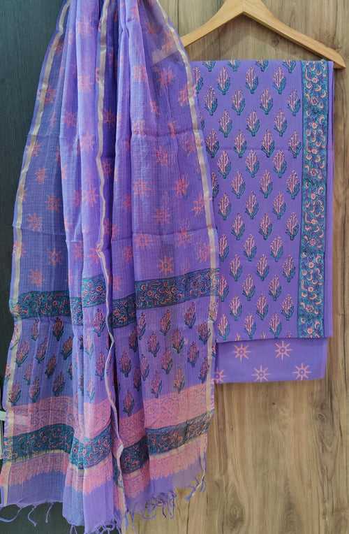 Cotton Hand Block Printed Dress Material With Kota Dupatta-DSFOKOOCT12130