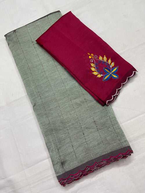Mangalagiri Silk / Cotton Zari Linen Saree-RSSELISACT592230
