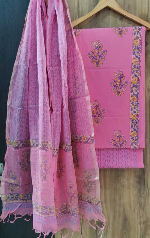 Cotton Hand Block Printed Dress Material With Kota Dupatta-DSFOKOOCT12129