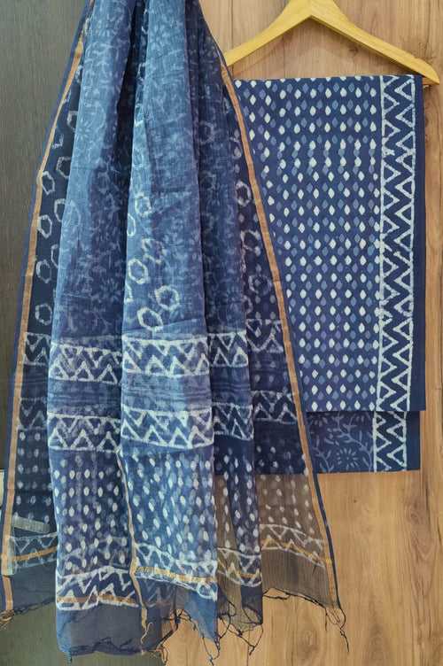 Cotton Hand Block Printed Dress Material With Kota Dupatta-DSFOKOOCT12116