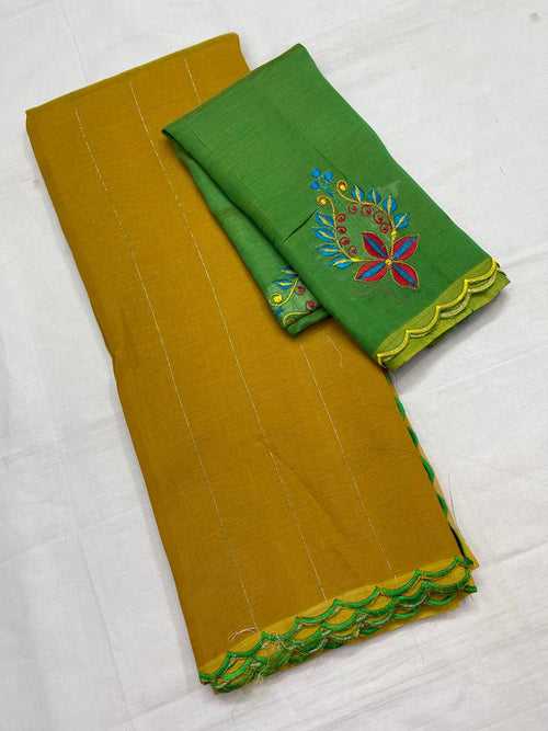 Mangalagiri Silk / Cotton Zari Linen Saree-RSSELISACT592236