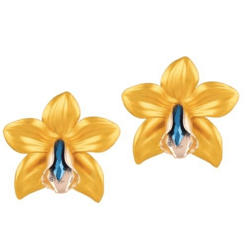 Yellow Metallic Orchid Earrings