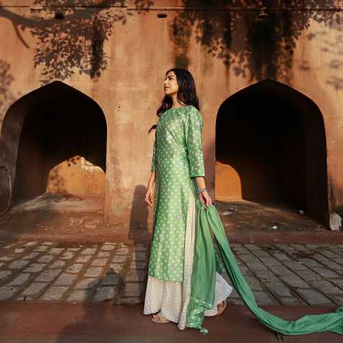 Arnab Green Chanderi Bandhani Kurta Set