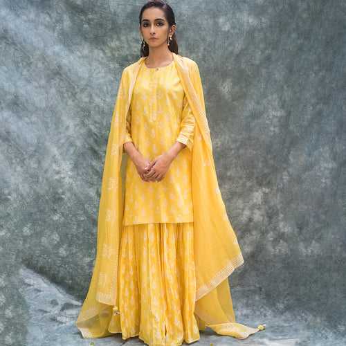 Bhakti Yellow Chanderi Hand Block Printed Kurta Set