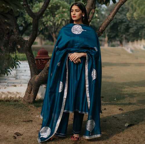 NOOR Royal Blue Chanderi Kurta Set