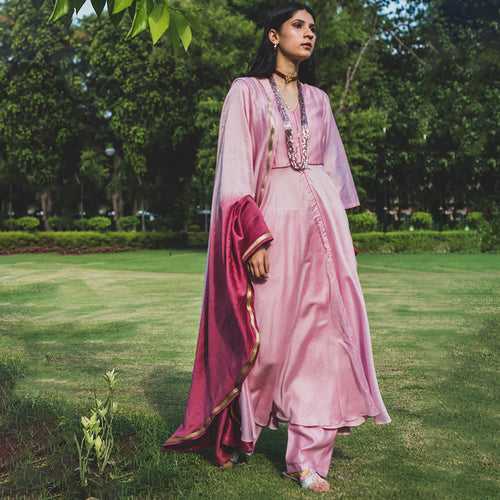 Pink Peony Chanderi Anarkali Set