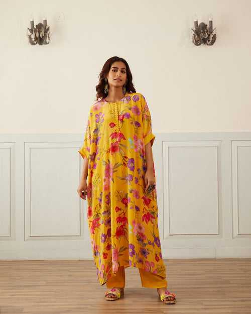 Yellow floral kaftan co-ord set - set of 2