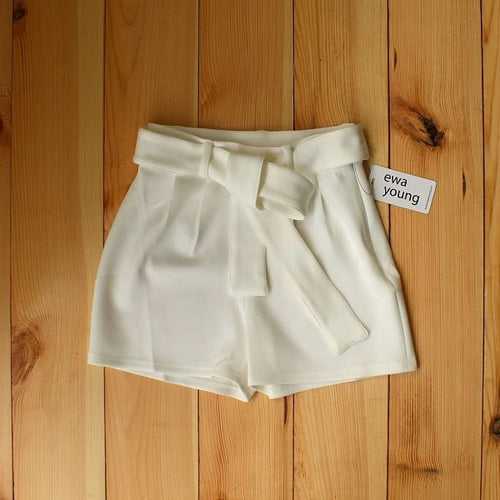 White Pleated High Waist Shorts