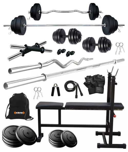 Kore 20-100 kg with One 3 Ft Curl + 5 Ft Plain Rod and One Pair Dm Rods with 3 In 1 Bench & Accessories (COMBO5)