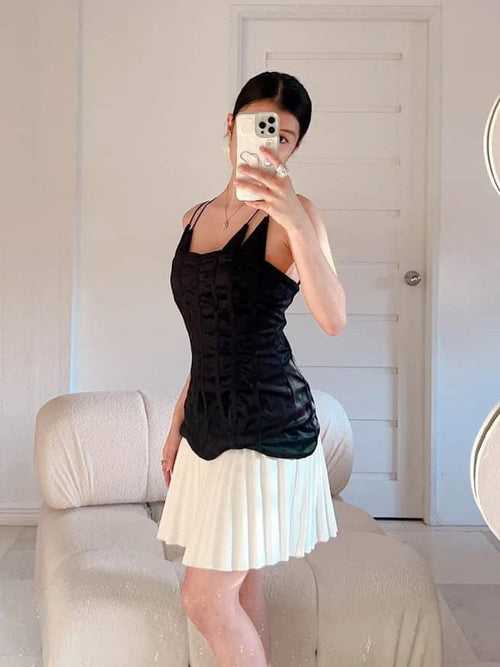 Black Velvet Boning Corset A Line PLeated Dress