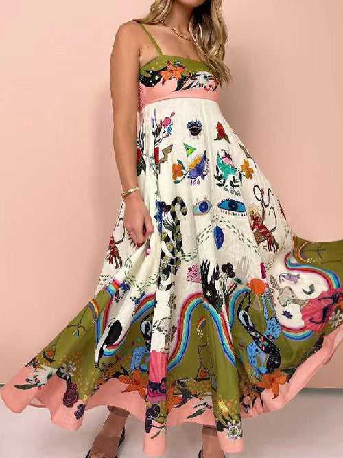 Abstract Print Spaghetti Strap Sundress