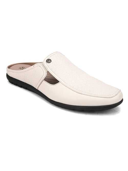 Solid White Ethnic mules for men