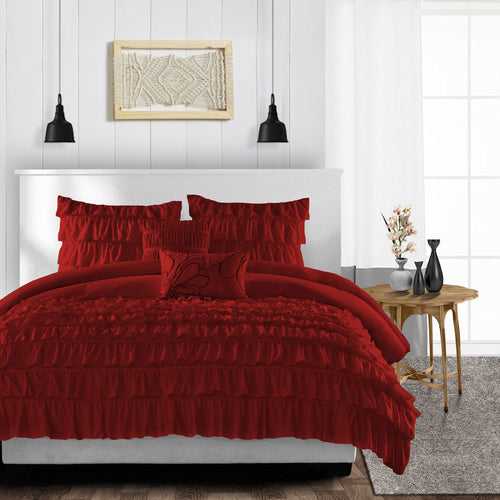 Burgundy Multi Ruffled Duvet Cover