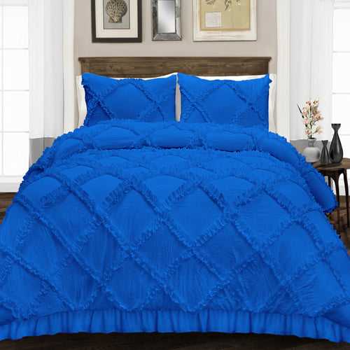 Royal Blue Diamond Ruffled Duvet Cover