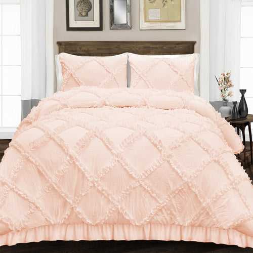 Peach Diamond Ruffled Duvet Cover