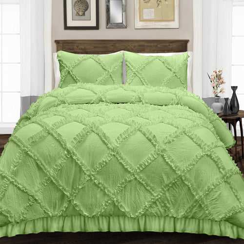 Sage Diamond Ruffled Duvet Cover